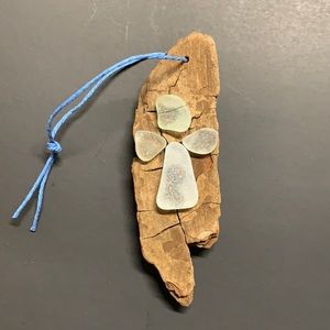 Blue sea glass Angel on driftwood ornament